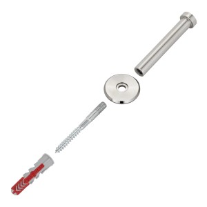 SOTECH TALEA Garderobenhaken aus gebürstetem Edelstahl, zerlegt mit Montageplatte, Stockschraube und Dübel. 70 mm lang.