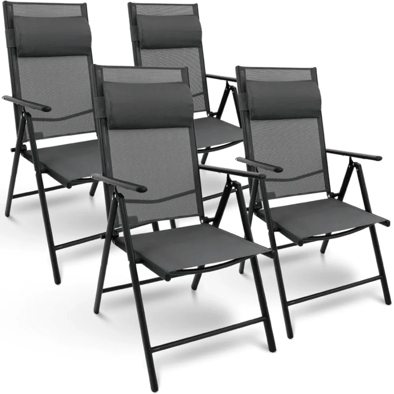 DELUKE 4er Set Gartenstuhl Hochlehner Verstellbar VOGT Stahlgestell Gartenstühle Klappbar mit Kopfkissen Campingstuhl We...