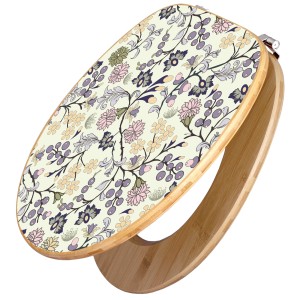 Banjado WC-Sitz aus Bambus mit floralem Tapetenmuster. Holz-Klositz mit Universal-Scharnieren.