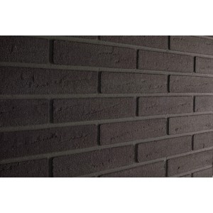 Anthrazitfarbene Elabrick Verblender Glasgow (240x52 mm) an einer Wand, Maueroptik.