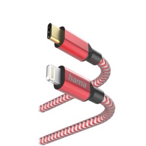 Hama Ladekabel, rot, 1,5m, USB-C auf Lightning, Nylon-Ummantelung.
