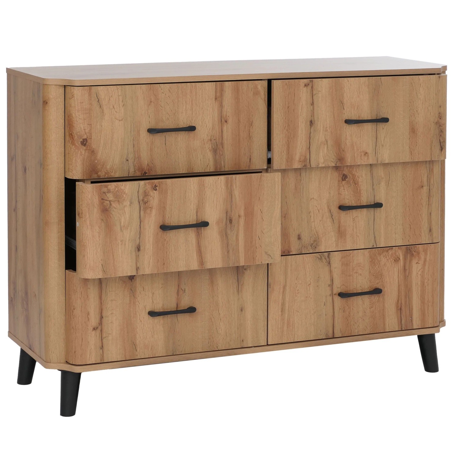 MCW Kommode P42 6 Schubladen 86x120x40cm Wotan-Eiche-Optik