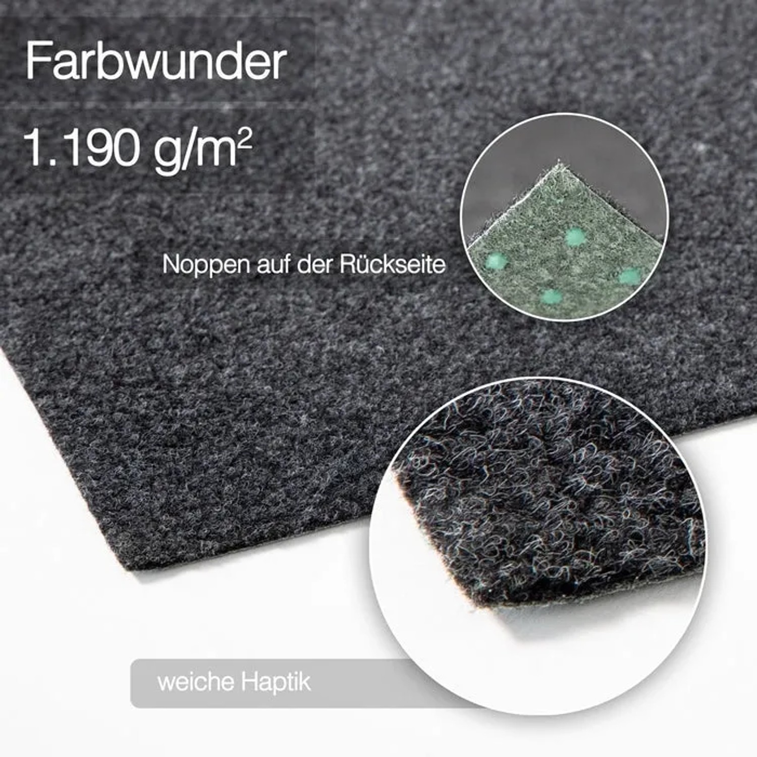 Schwarzer Karat Rasenteppich Farbwunder PRO, Kunstrasen mit Noppen und weicher Haptik.