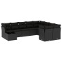 Schwarze 10-tlg. vidaXL Garten-Sofagarnitur aus Poly Rattan mit Kissen.