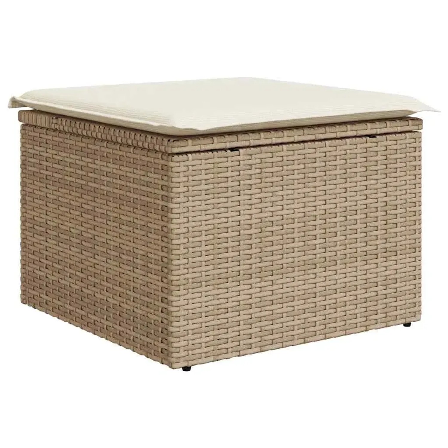 Beiger vidaXL Gartenmöbel-Hocker mit Kissen und Stauraum aus Polyrattan.