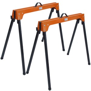 2er Set Holmwerk Klappböcke, orangefarbene Arbeitsböcke mit schwarzem Metallgestell, Traglast 1000kg.