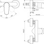 Technische Zeichnung der Ideal Standard Ceraflex Brausearmatur Aufputz in Chrom mit Maßangaben.