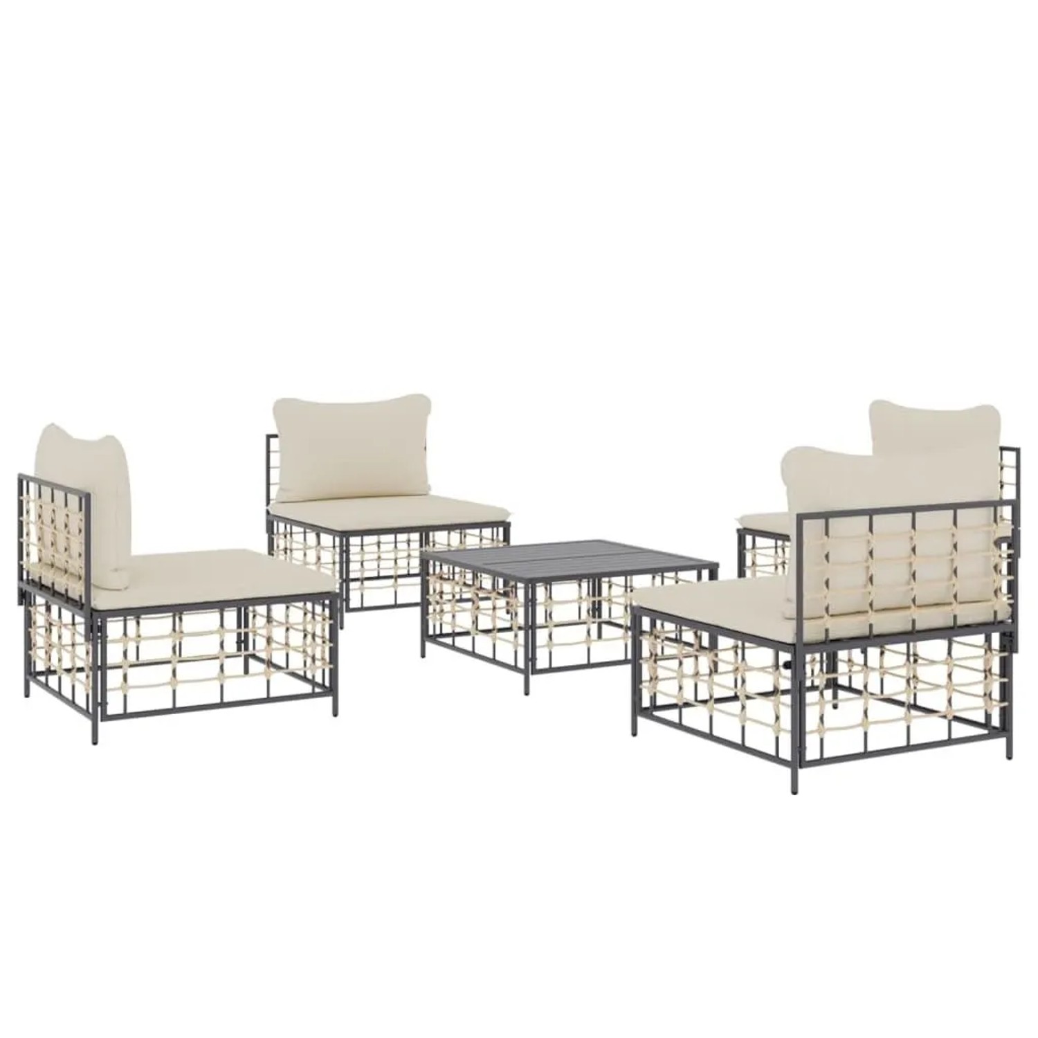 vidaXL 5-Tlg Garten-Lounge-Set mit Kissen Anthrazit Poly Rattan 3186710