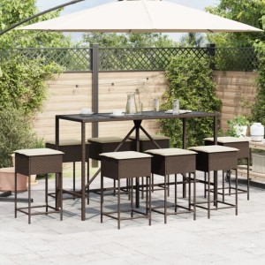vidaXL 9-Tlg Gartenbar-Set mit Kissen Braun Poly Rattan 3261471