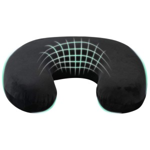 Schwarzes vidaXL Reisekissen aus Samt mit Memory-Foam für Nackenstütze.