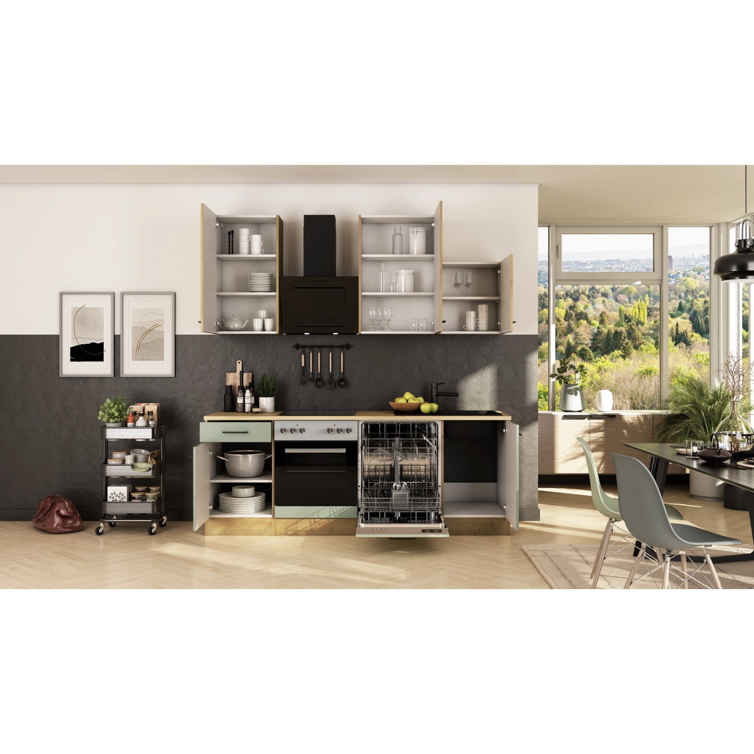 Flex-Well Exclusiv Küche 1701-017sWS Cara 220 cm Schilfgrün matt - Artisan Eiche_7