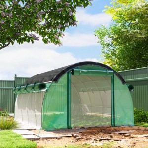 Outsunny Gewächshaus 4x3x2m mit Fenster und Erdanker. Grüner Stahlrahmen mit lichtdurchlässiger Folie.