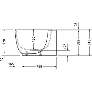 Technische Zeichnung Duravit Luv Eck-Badewanne, links, 185x95cm, mit Maßen.