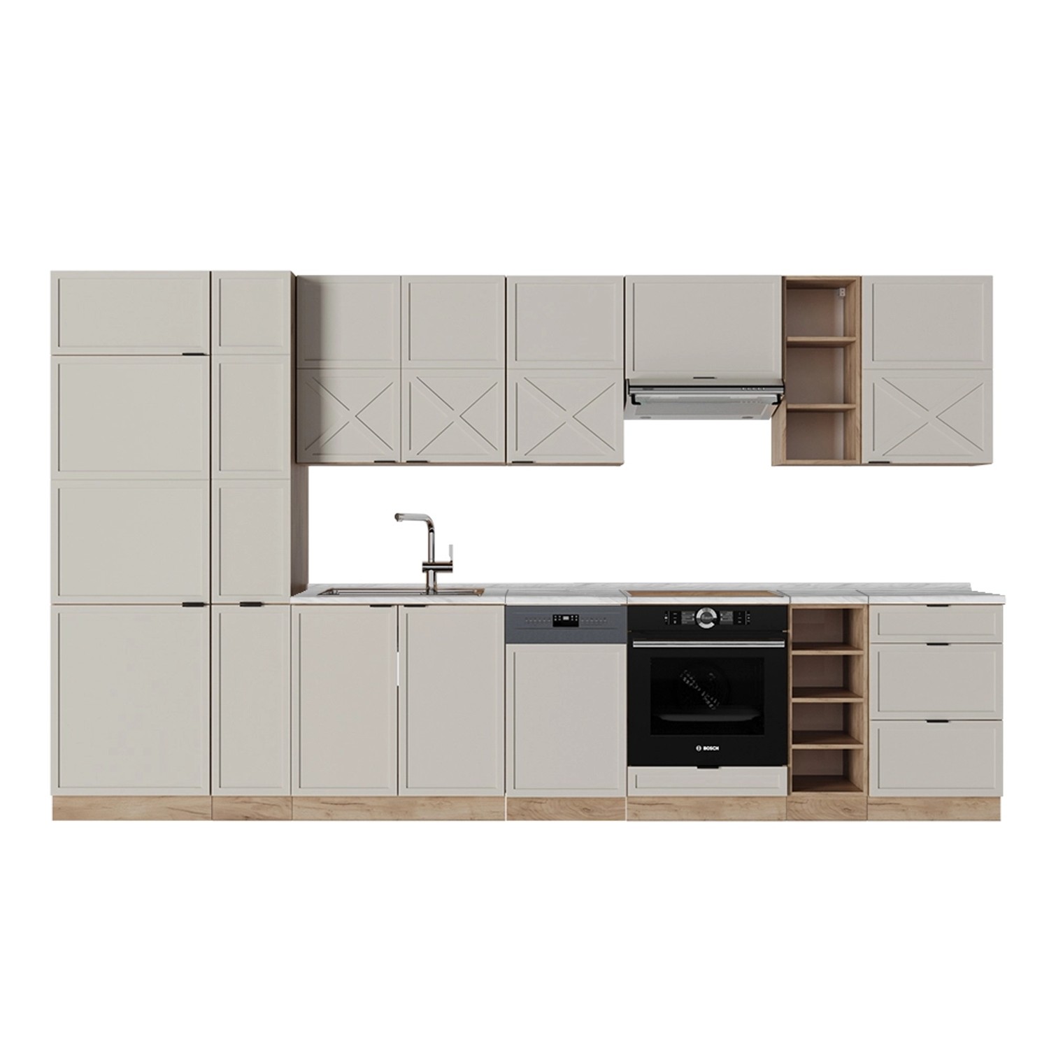 Vicco Fame-Line Küchenzeile GrauBeige/Goldkraft Eiche 355 cm AP Marmor günstig online kaufen