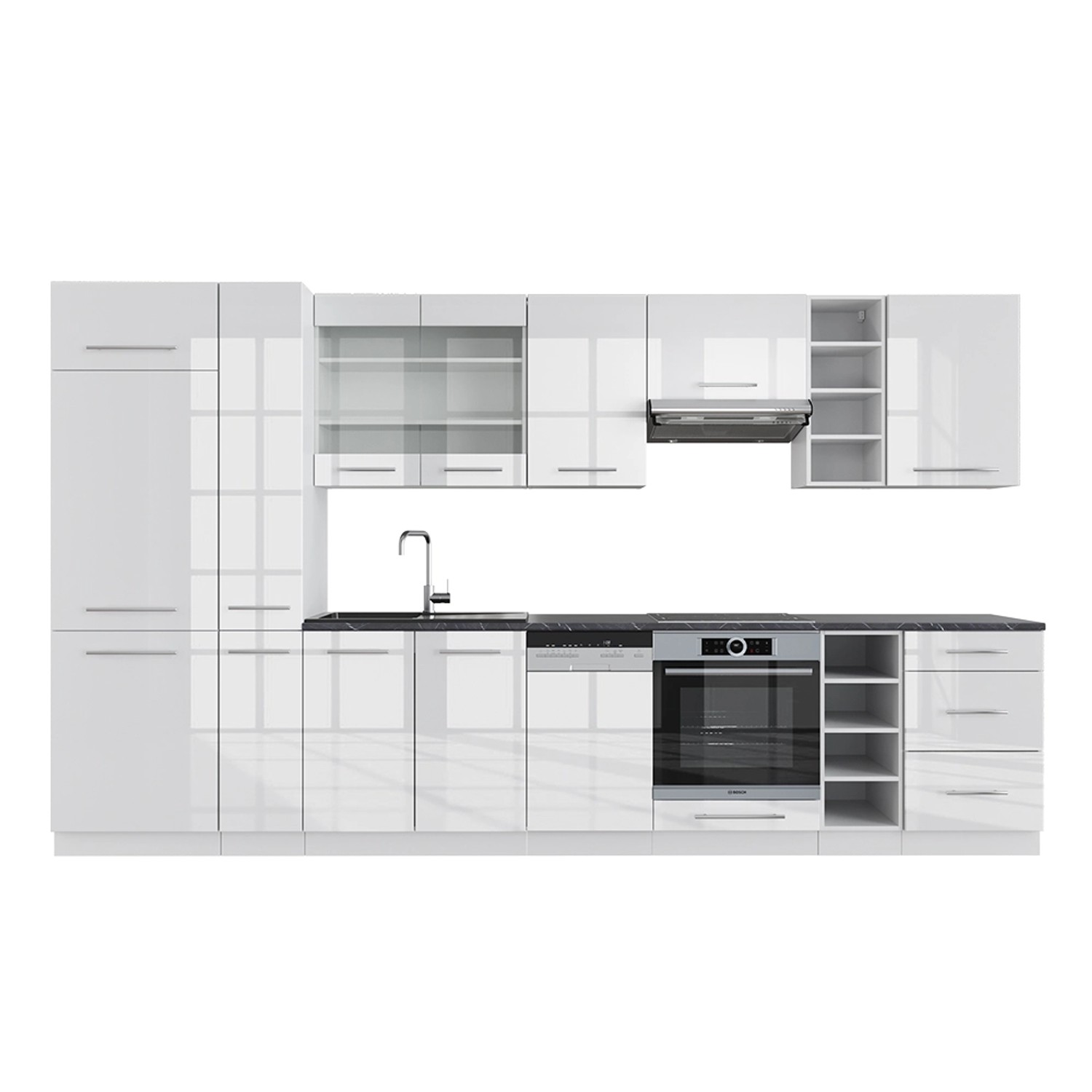 Vicco Fame-Line Küchenzeile Weiß Hochglanz/Weiß 355 cm AP Anthrazit günstig online kaufen