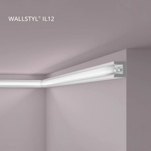 Graue NOEL & MARQUET Eckleiste IL12 WALLSTYL für indirekte Beleuchtung, 200 cm lang.