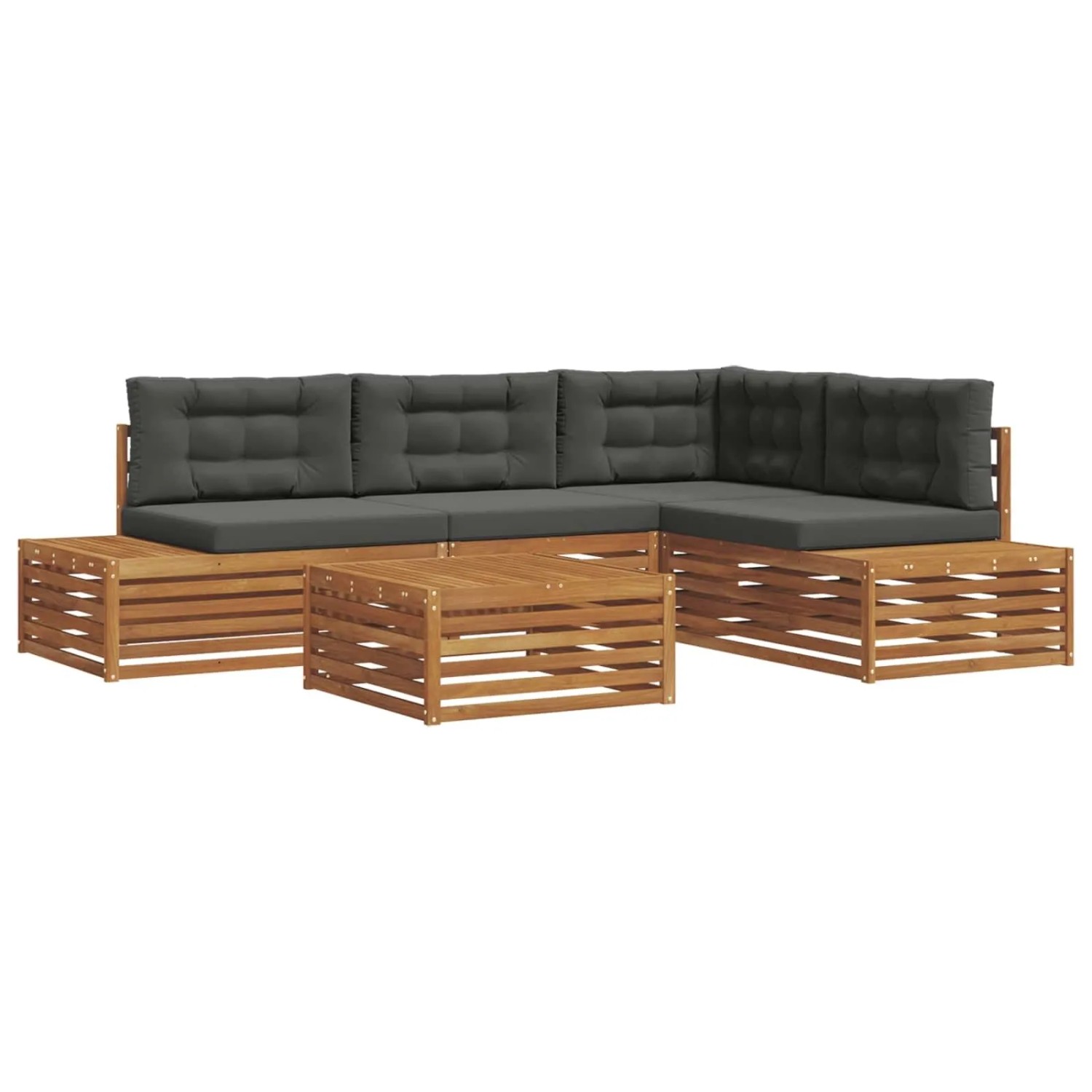 vidaXL Outdoor-Sofagarnitur mit Kissen 5-Tlg Natur und Anthrazit 3374097