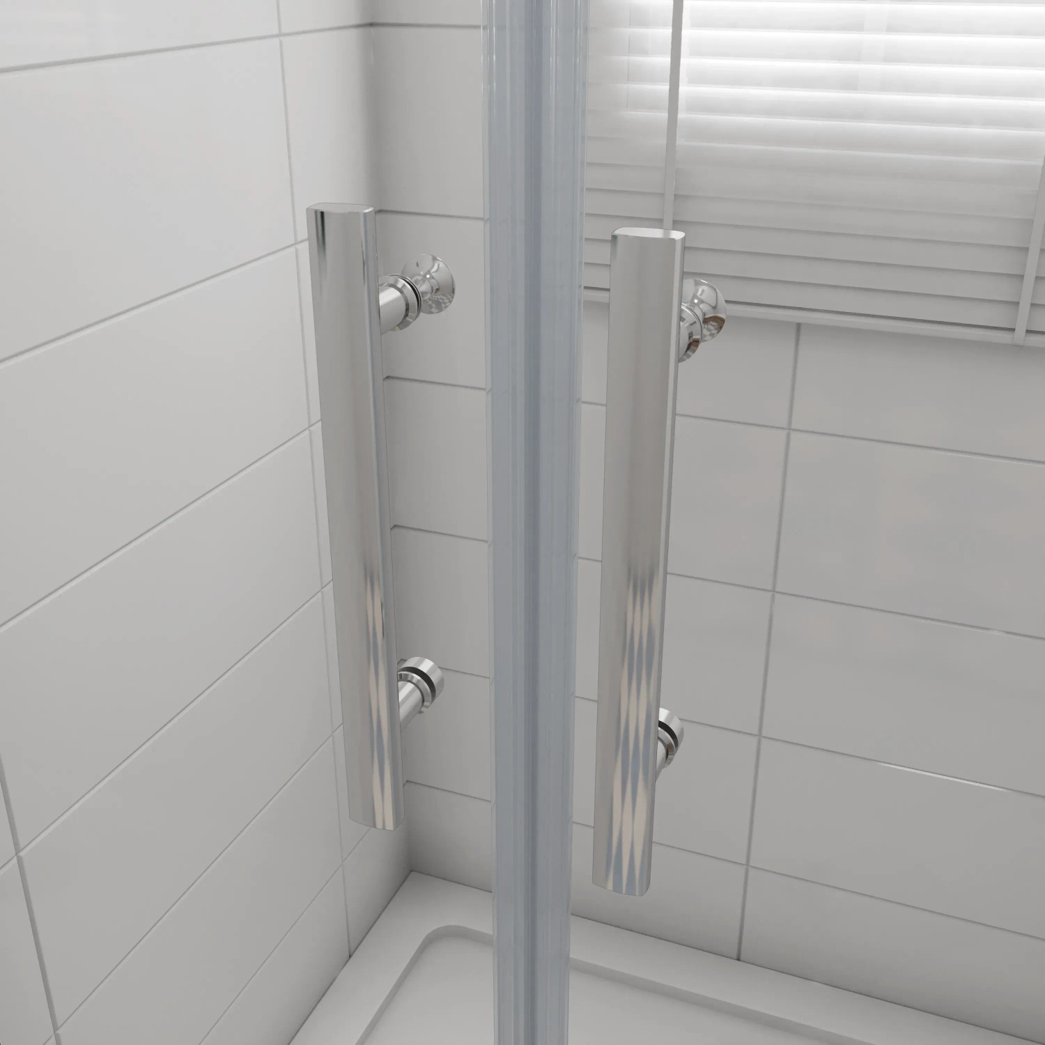 Detailaufnahme: AICA Duschkabine 100x195cm mit Doppeltür, Chrom-Rahmen und Klarglas.