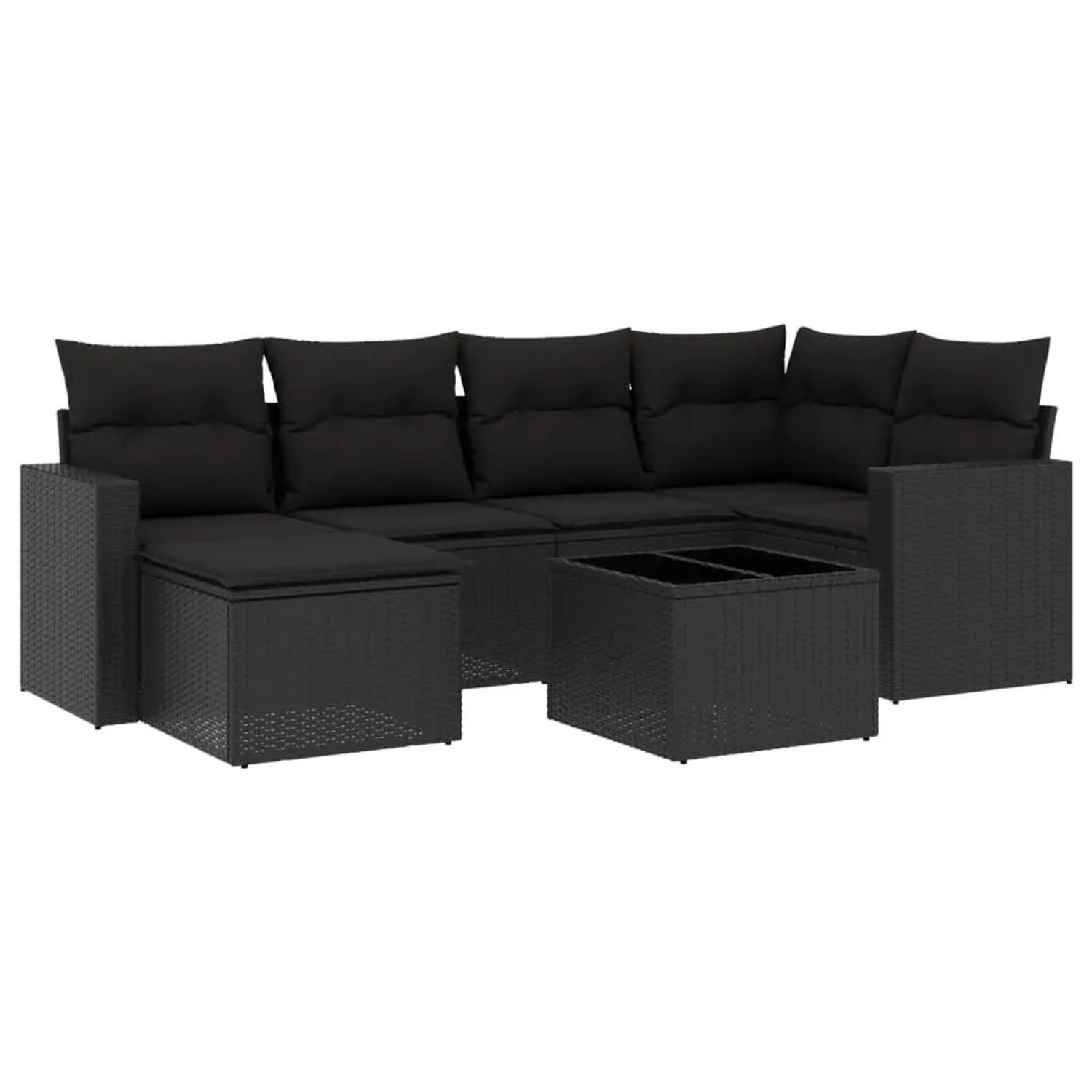 vidaXL 7-Tlg Garten-Sofagarnitur mit Kissen Schwarz Poly Rattan 3251602