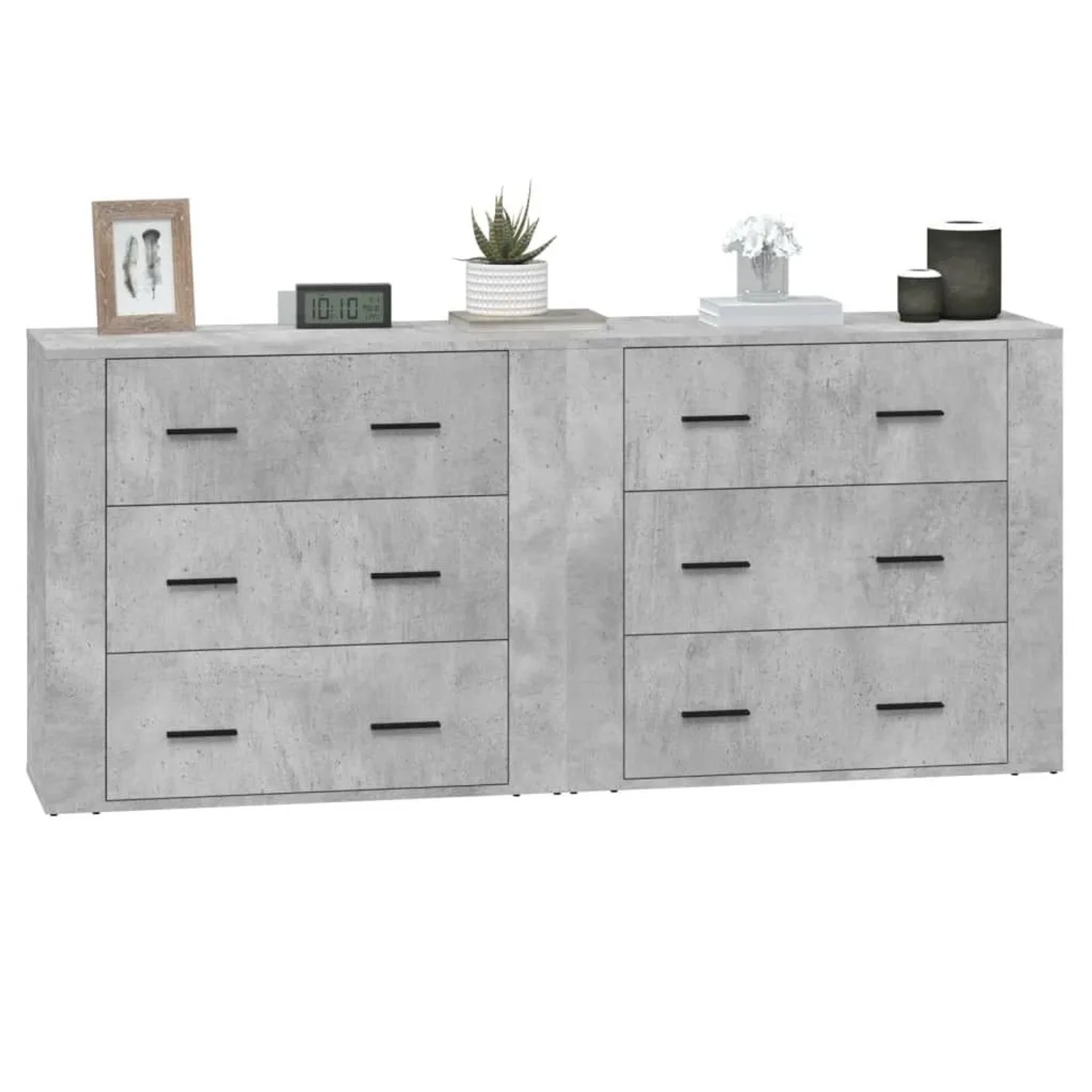vidaXL Sideboards, 2 Stk., Betongrau, Holzwerkstoff, je mit drei Schubladen.