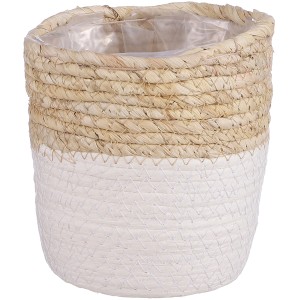 Weißer, runder Mica Decorations Korb Rachel aus Seegras, Ø 14 cm, ideal als Übertopf für Innen.