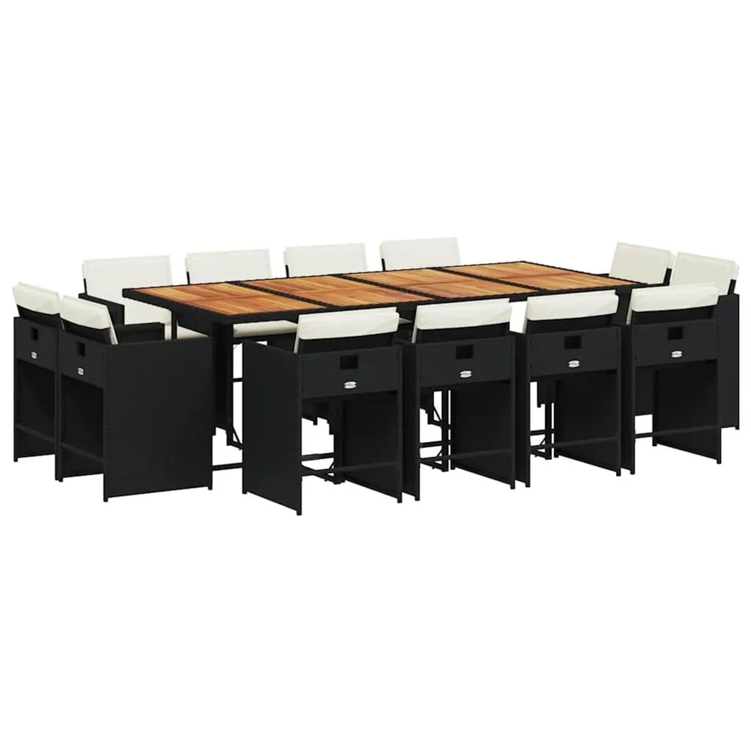 vidaXL 13-Tlg Garten-Essgruppe mit Kissen Schwarz Poly Rattan 3211227