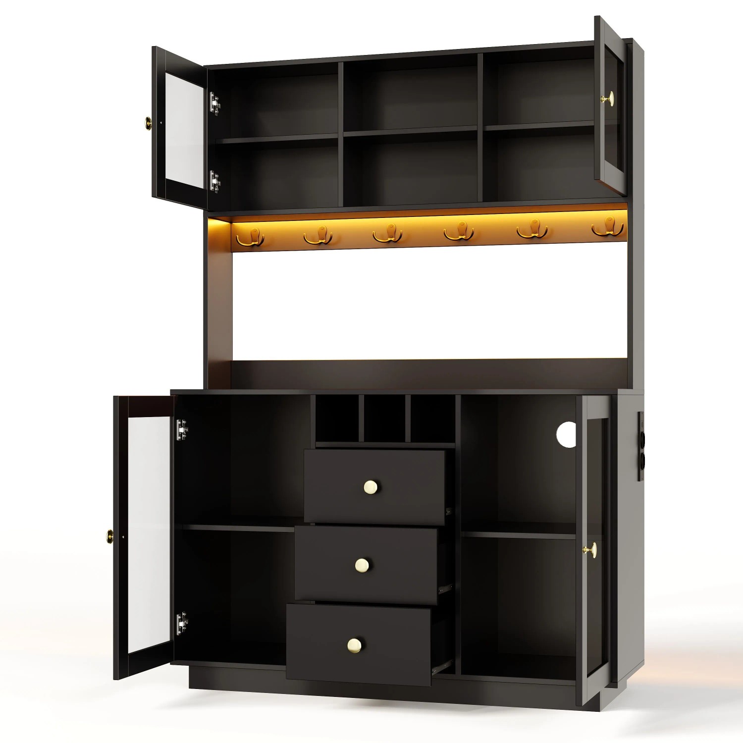 Merax Küchenschrank 120x40x170 cm LED Steckdosen 3 Schubladen 4 Schränke