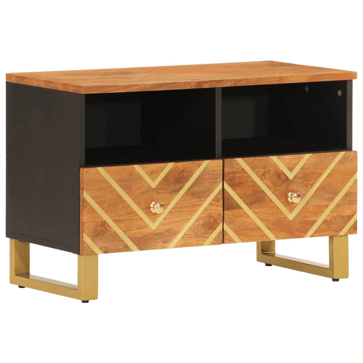 VidaXL TV-Schrank Braun und Schwarz 70x33,5x46 cm Massivholz Mango günstig online kaufen