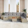 Beiges 9-teiliges vidaXL Garten-Sofa-Set aus Poly Rattan mit Kissen und Stauraum.