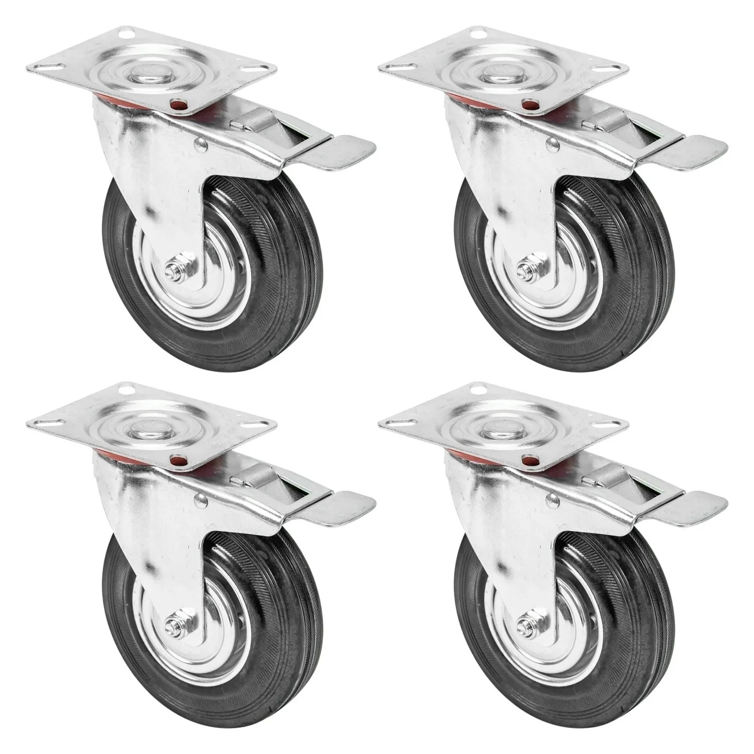 HMF 6790 Schwerlastrollen Bremse Vollgummi 4 Stück 125 mm bis 400 kg Schwarz