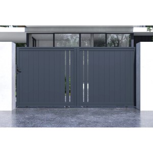 Graues Casanoov Schiebetor Giona 3.5 m aus Aluminium für den Garten.