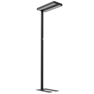Schwarze Oktaplex Lyse LED Stehlampe aus Aluminium mit Sensor für Bürobeleuchtung.