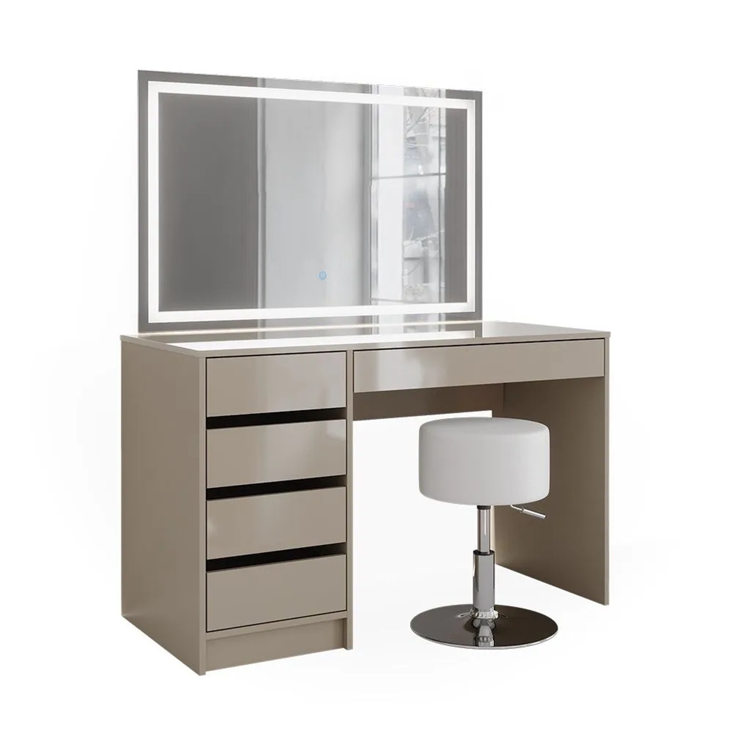 Vicco Schminktisch Sherry Greige 120 x 145 mit LED-Spiegel und Hocker