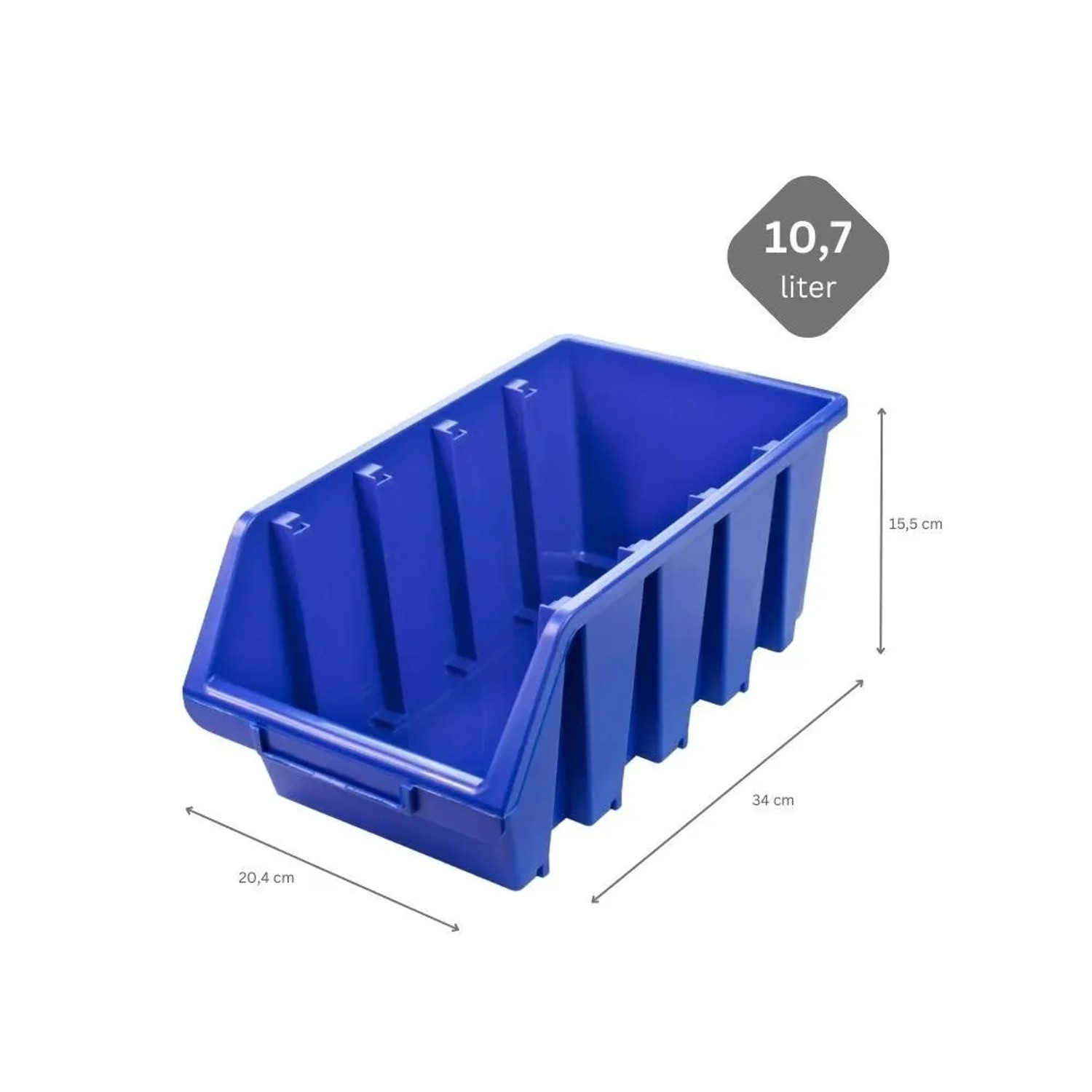 Blaue PROREGAL Sichtlagerbox (15,5x20,4x34 cm) aus Polypropylen, ideal für Aufbewahrungssysteme.