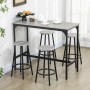 HOMCOM Bartisch Set mit 4 Barhockern, grauem MDF und schwarzem Metallgestell.