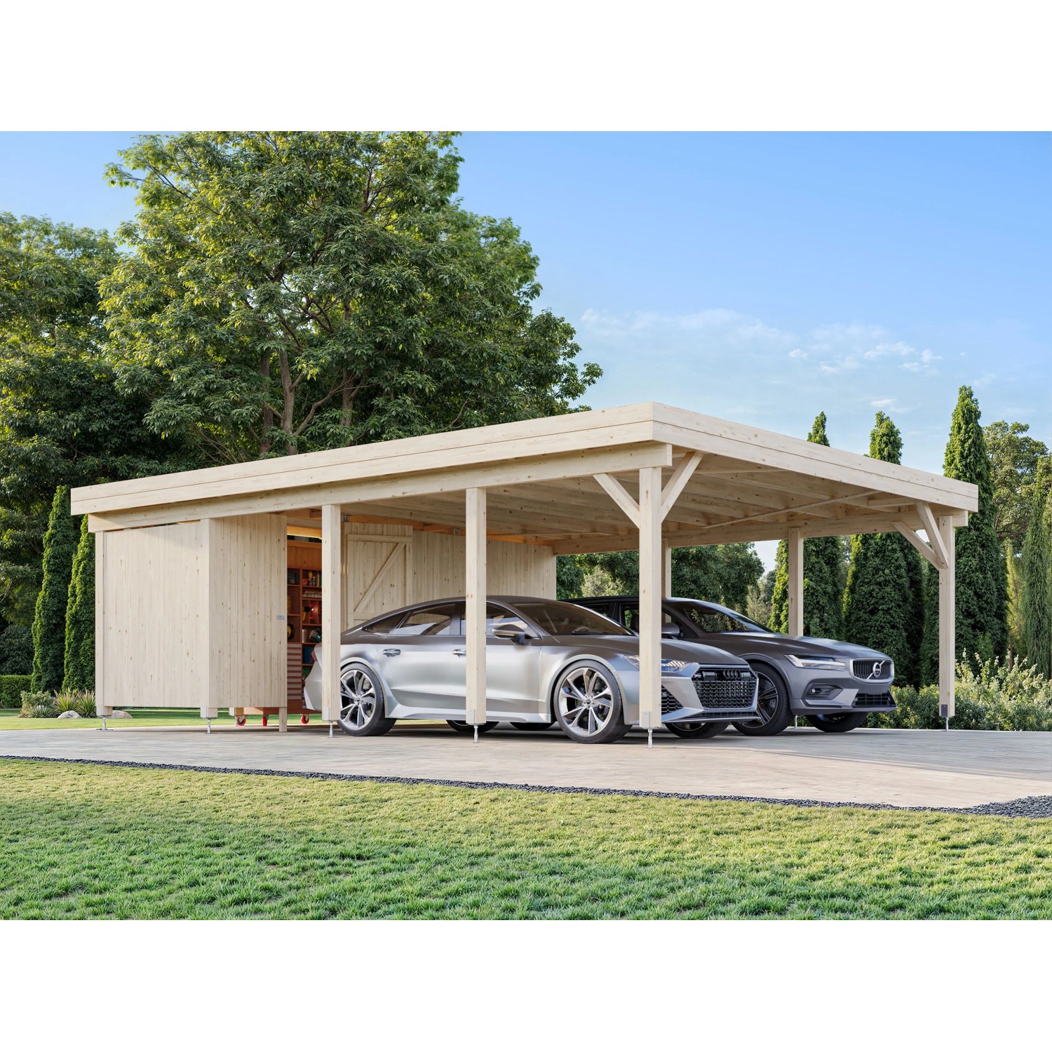 Palmako Carport Karl mit Geräteraum 555 x 732 cm Tauchgrundiert Grau FSC®