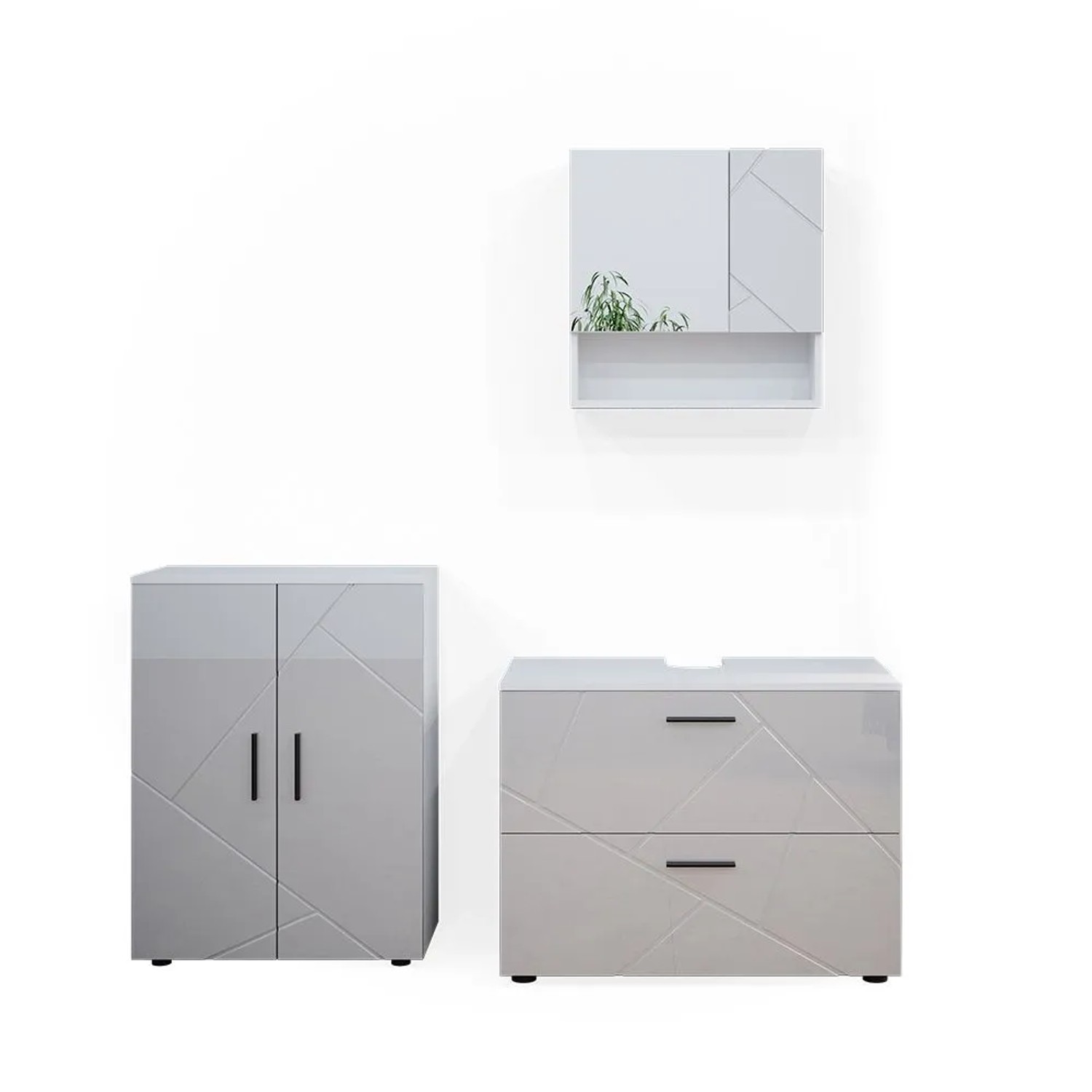 Vicco Badmöbel-Set Irma Weiß Hochglanz 80 x 59 3-teilig