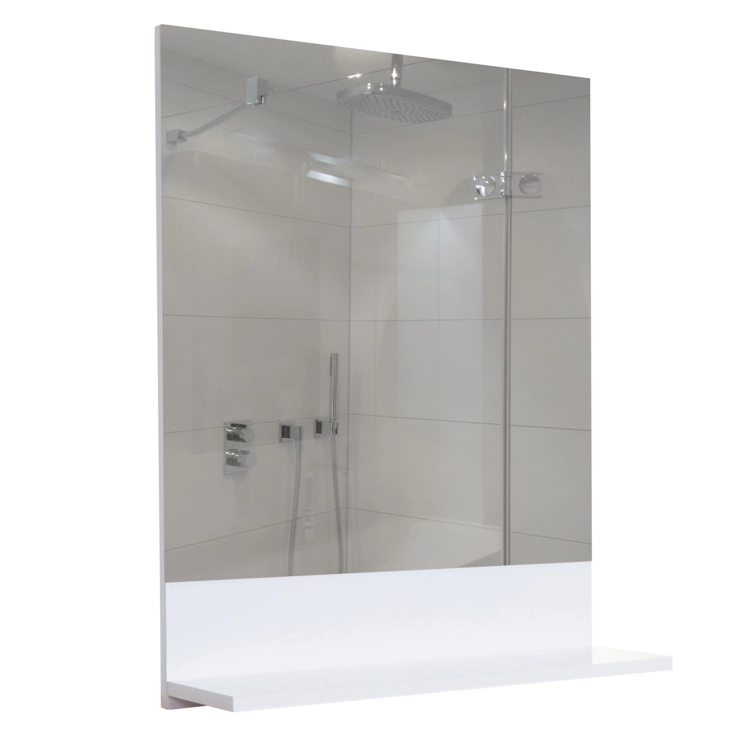 MCW Wandspiegel mit Ablage B19 Badspiegel Badezimmer Hochglanz 75x80cm Weiß