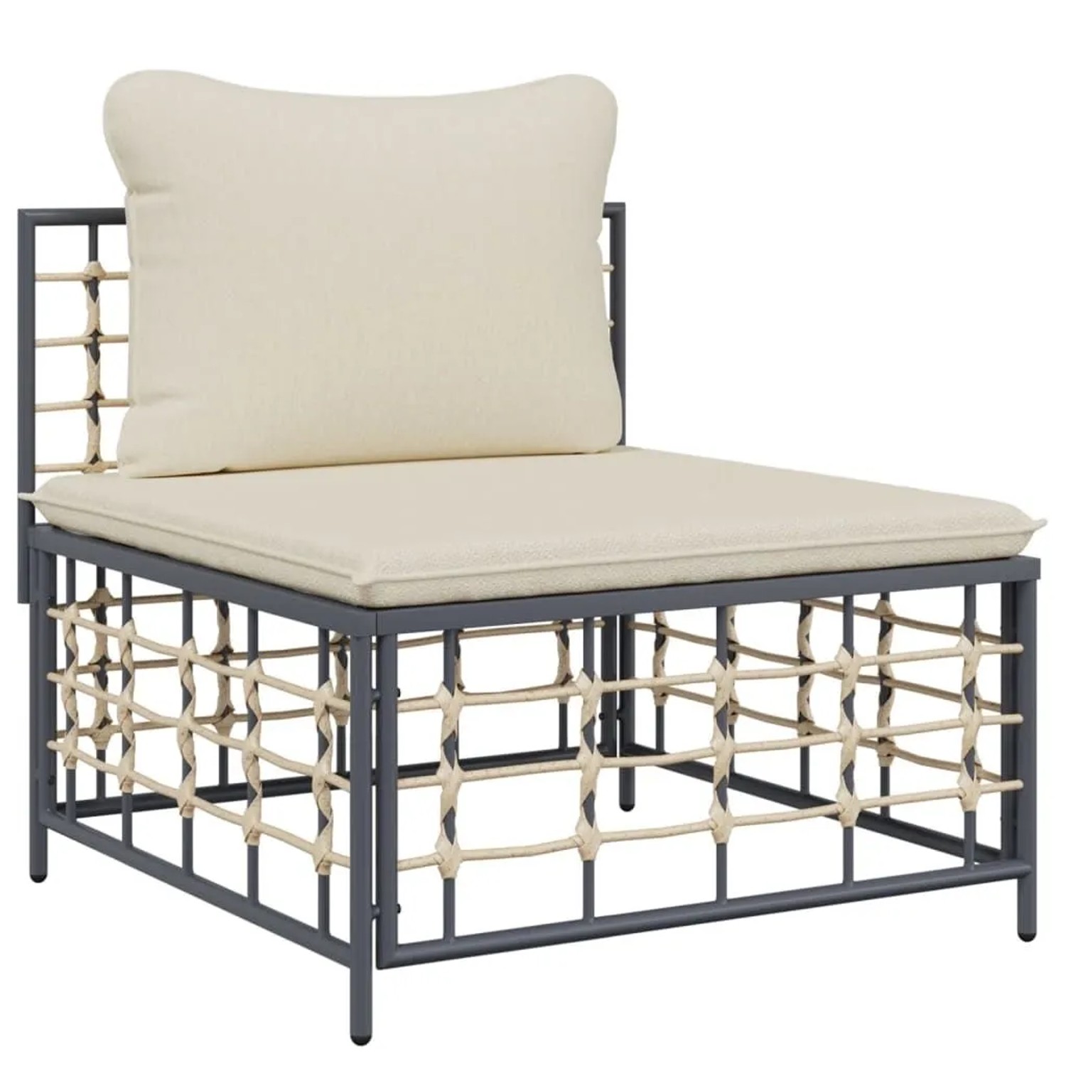 vidaXL Garten-Mittelsofa mit Beige Kissen Poly Rattan 364131