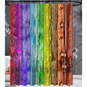 Sanilo Duschvorhang Rainbow, 180x200 cm, mit farbenfrohem Holzplanken-Design für Ihr Badezimmer.