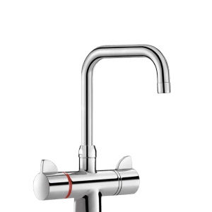 Delabie SPT-Therm Zweigriffarmatur mit Schwenkauslauf, Chrom, für Spültisch.