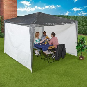 Weißes Pavillon Seitenteile 3er Set (2x3m) mit Klettverschlüssen, schützt vor Sonne & Wind im Garten.