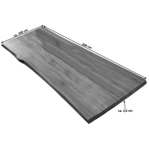 Tischplatte Esra aus Akazie, 200x100 cm, Cognac, Baumkante, Massivholz für Tische.