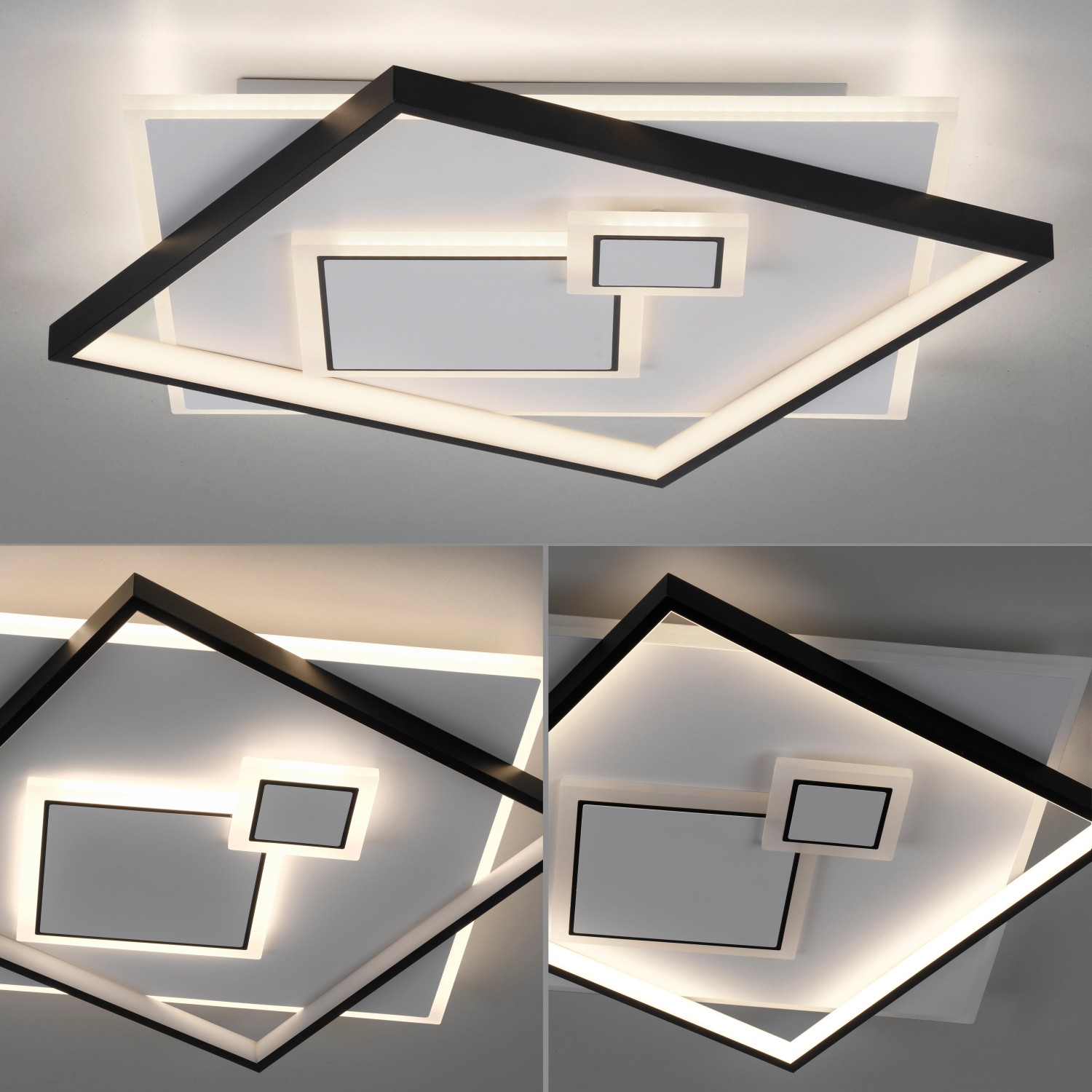 Moderne LED-Deckenleuchte Mailak von Paul Neuhaus, 57x57 cm, weiß und schwarz.