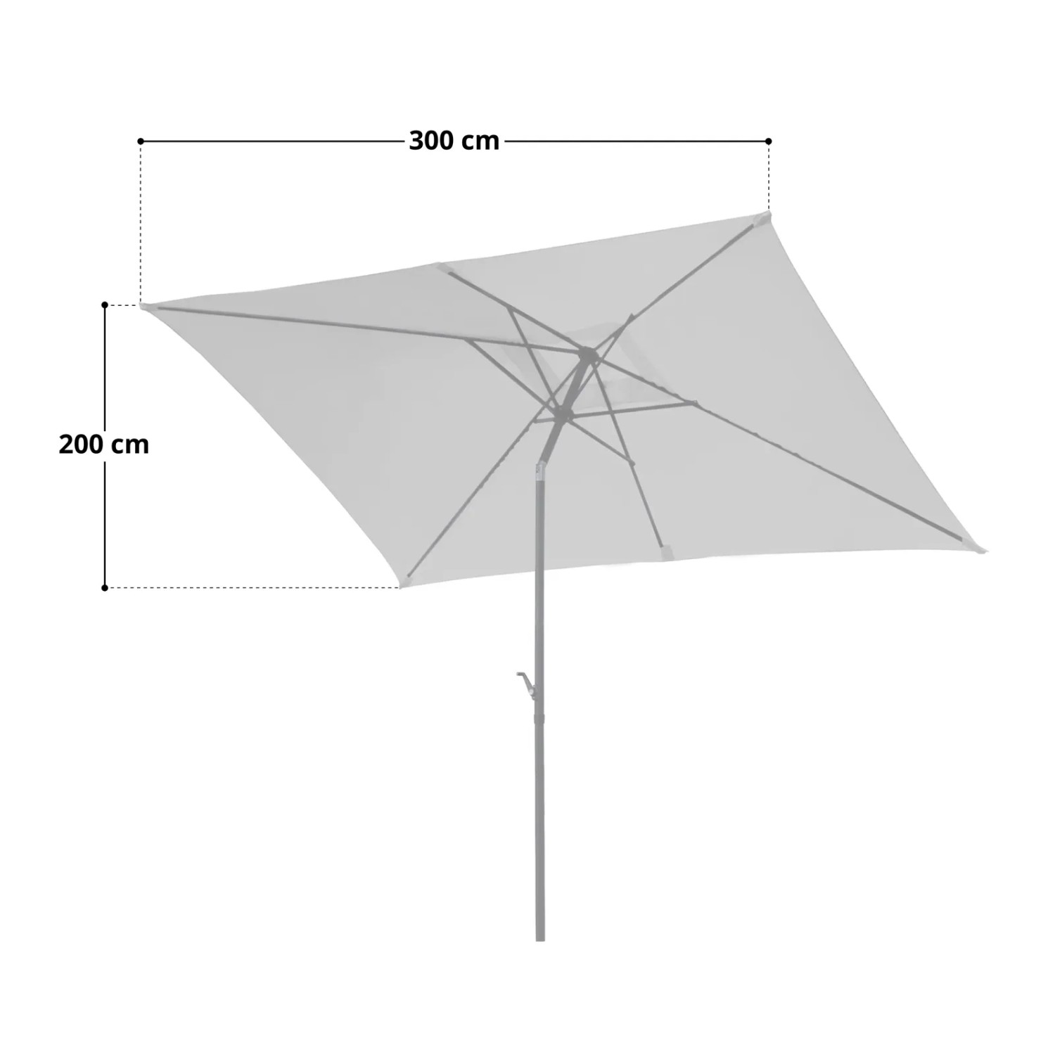 Svita Sonnenschirm, 3x2m, rechteckig, hellgrau, mit Maßen. Ideal für Balkon und Terrasse.