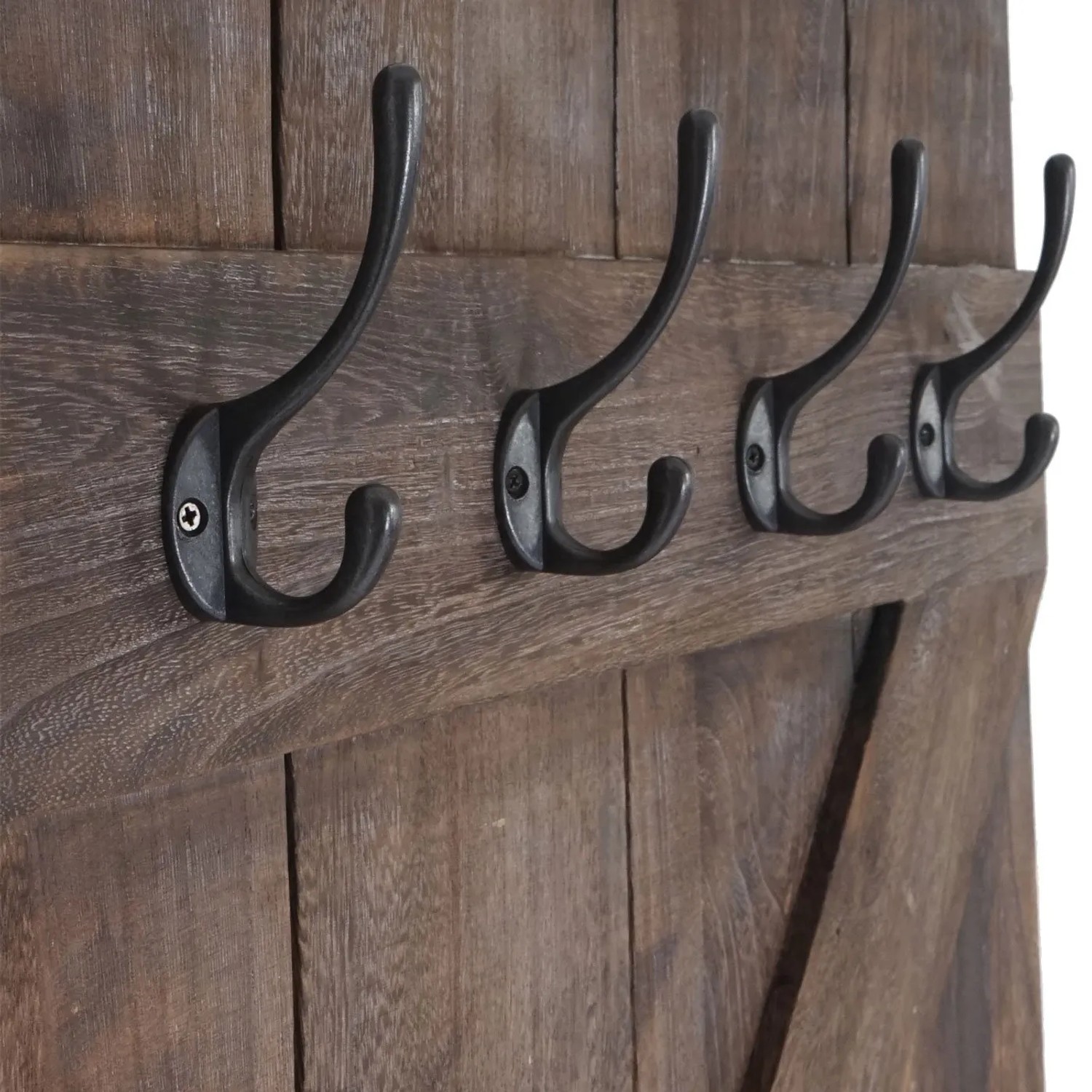 BERLINLODGE Wandgarderobe 91x60x10cm 6 Haken Braun Shabby_4