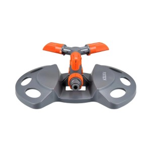 FUXTEC 3-Arm-Kreisregner FX-3AKRG1 in Grau/Orange. Robuster Regner mit drehbaren Düsen für Gartenbewässerung.