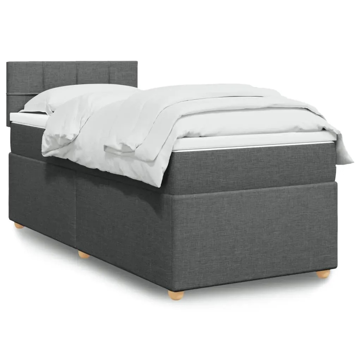 Dunkelgraues vidaXL Boxspringbett (80x200 cm) mit Matratze und weißer Bettwäsche.