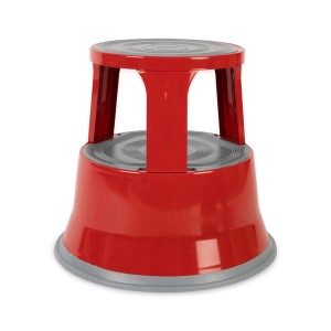 Roter KARAT Rollhocker Elefantenfuß aus Stahl, ideal für Büro und Gewerbe, bis 150 kg belastbar.
