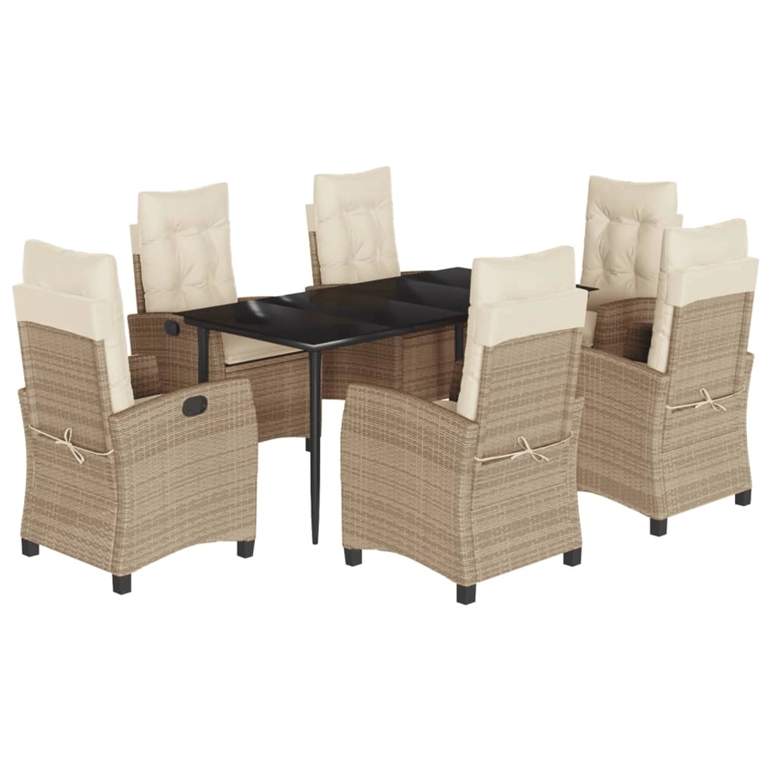 vidaXL 7-Tlg Garten-Essgruppe mit Kissen Beige Poly Rattan 3212808 günstig online kaufen